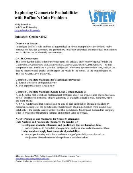 Exploring Geometric Probabilities with Buffon’s Coin Problem Lesson Plan
