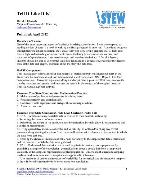 Tell it Like it is! Lesson Plan