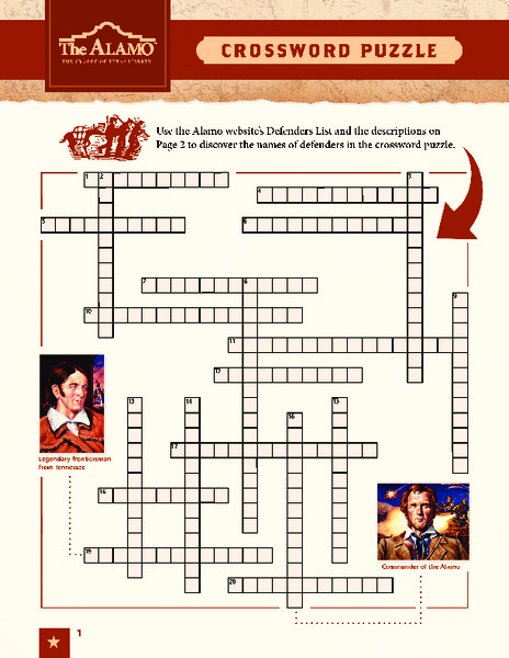 The Alamo Crossword Puzzle Worksheet