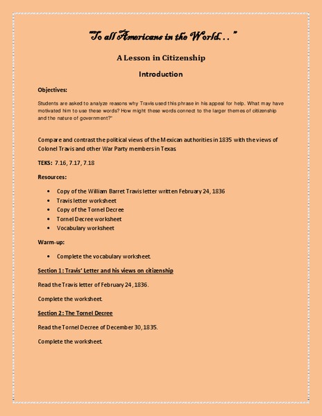 A Lesson in Citizenship Lesson Plan