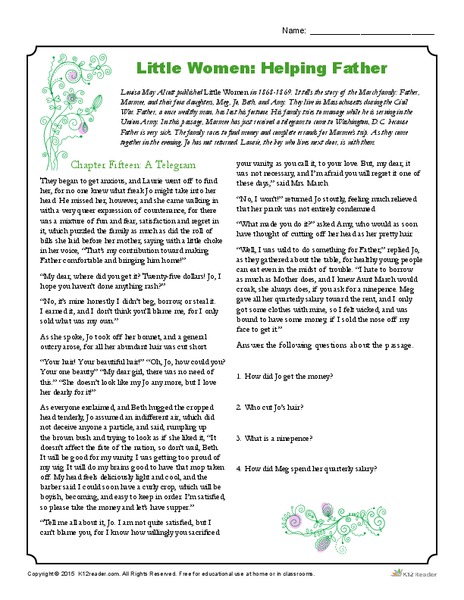 Little Women: Helping Father Worksheet