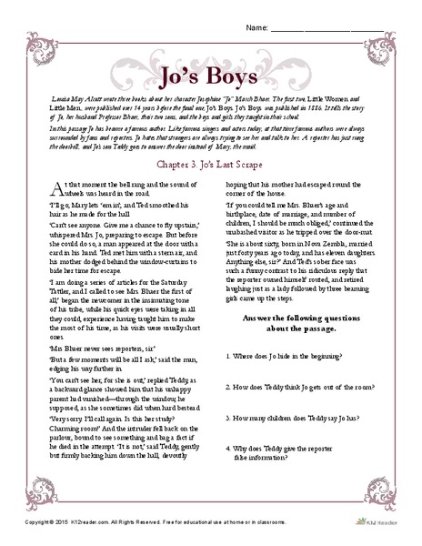 Jo’s Boys Worksheet