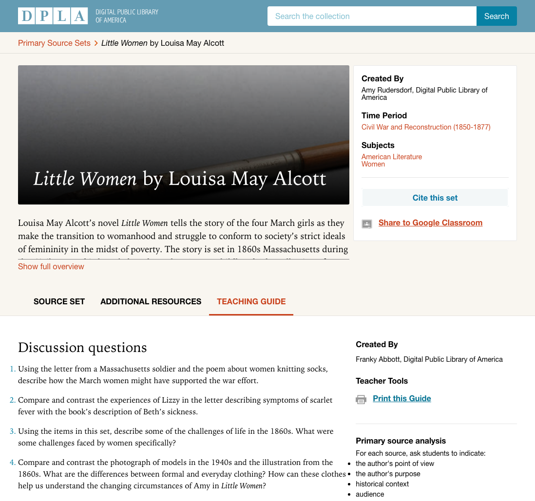 Teaching Guide: Exploring Little Women Lesson Plan