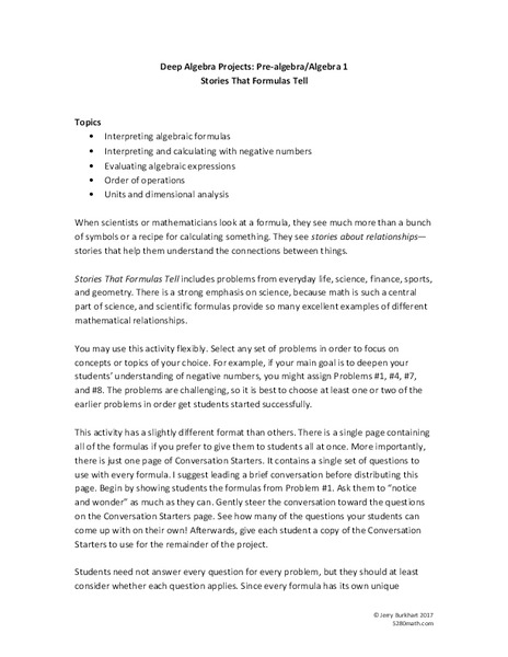 Stories That Formulas Tell Activity