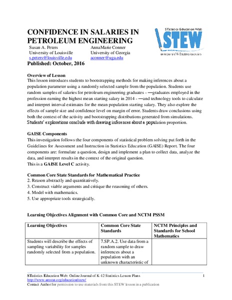 Confidence in Salaries in Petroleum Engineering Lesson Plan