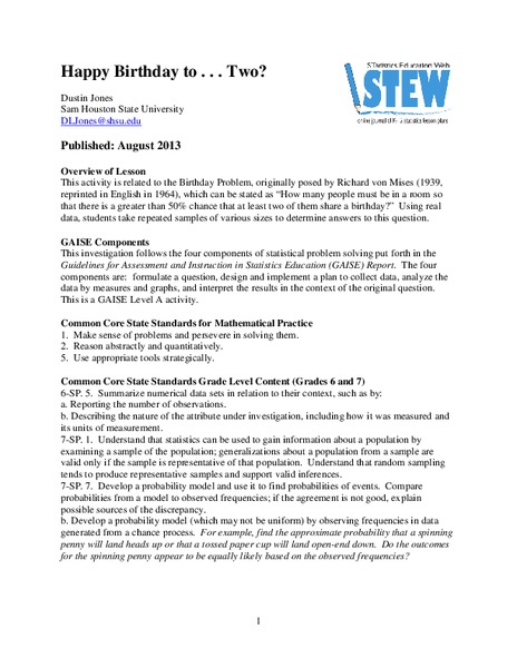 Happy Birthday to . . . Two? Lesson Plan