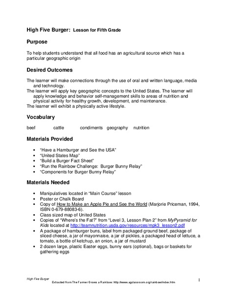High Five Burger Lesson Plan