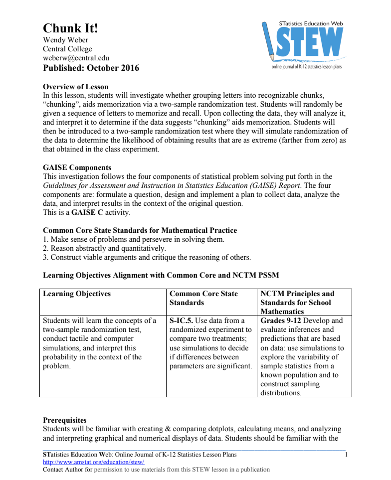 Chunk it! Lesson Plan