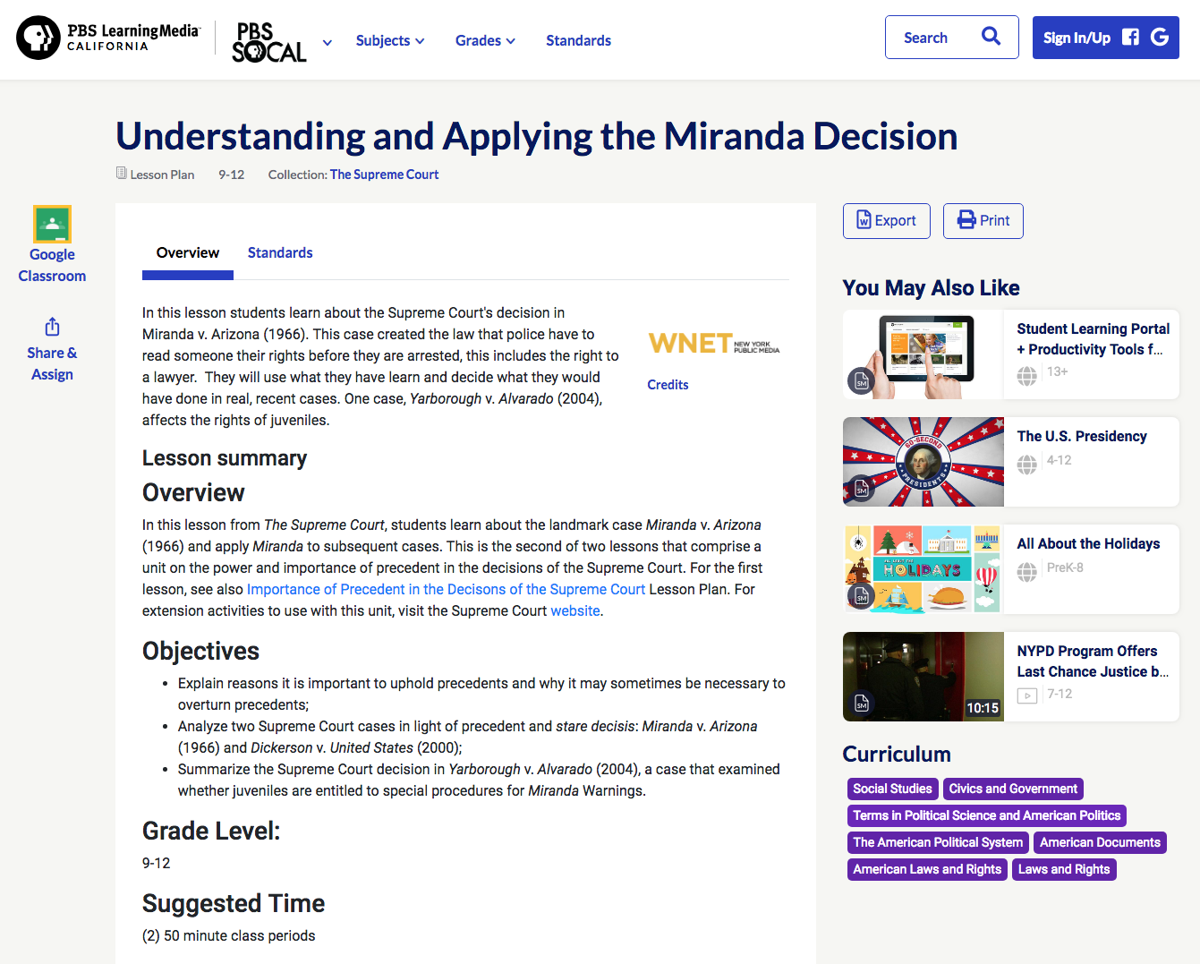 Understanding and Applying the Miranda Decision Lesson Plan