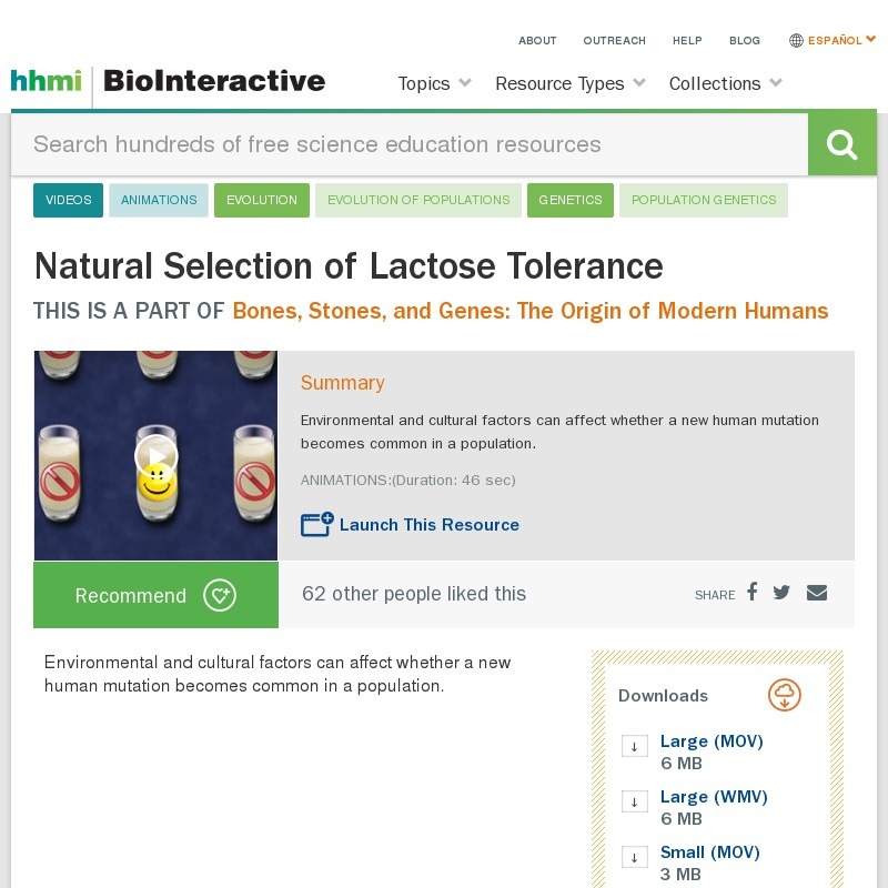 Natural Selection of Lactose Tolerance Instructional Video
