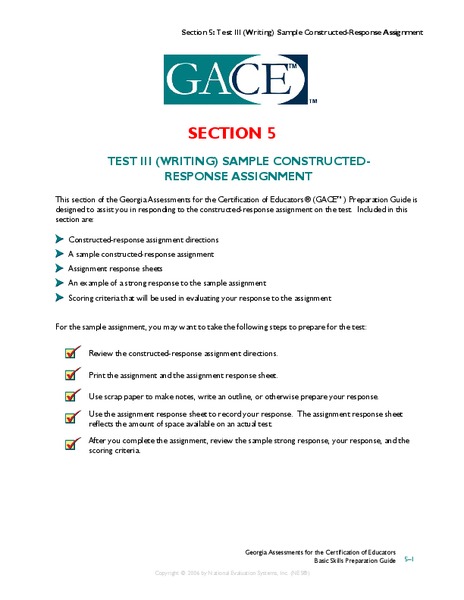 Writing Sample Constructed-Response Assignment Assessment
