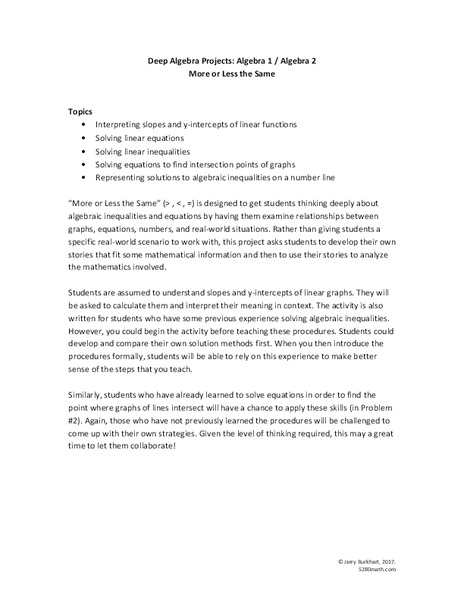 More or Less the Same Activity