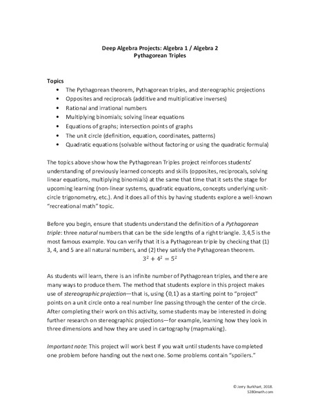 Pythagorean Triples Activity