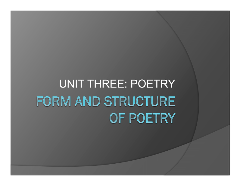 Form and Structure of Poetry PPT