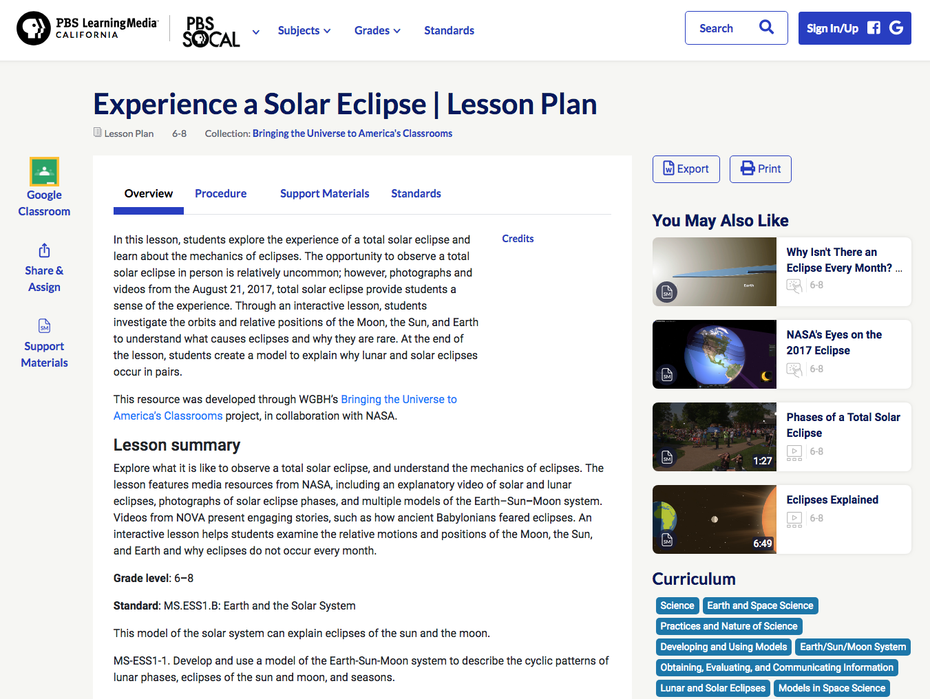 Experience a Solar Eclipse Lesson Plan