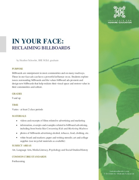 In Your Face: Reclaiming Billboards Lesson Plan