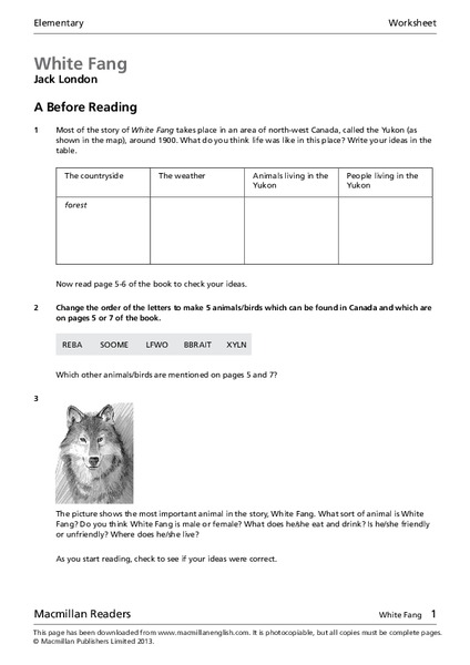 White Fang Worksheet