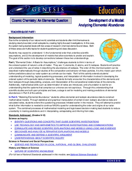 Development of a Model: Analyzing Elemental Abundance Lesson Plan