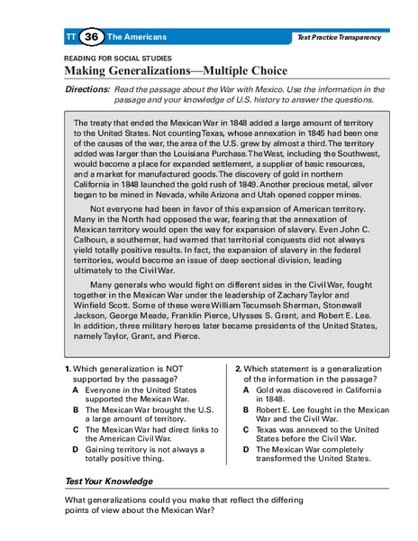 Making Generalizations Worksheet