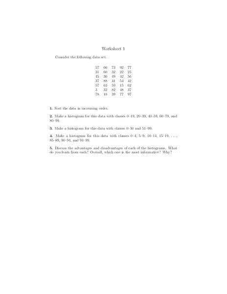 Histograms Worksheet