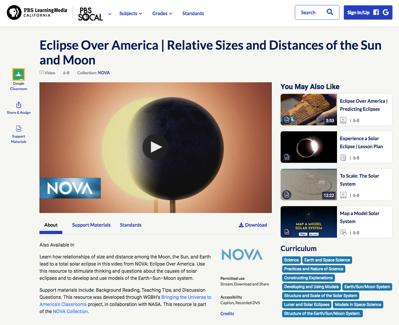 Eclipse Over America — Relative Sizes and Distances of the Sun and Moon Instructional Video