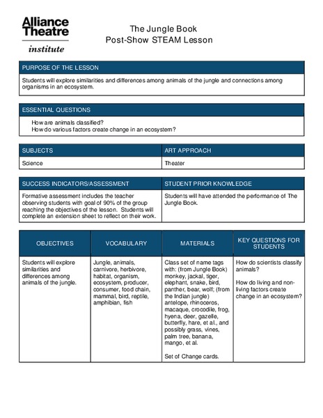 The Jungle Book Post-Show STEAM Lesson Lesson Plan
