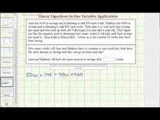 Application of a Linear Equation in One Variable - Equal Saving Amount (Example) Instructional Video
