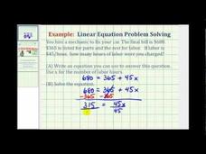 Linear Equation Application - Car Repair with Labor and Parts (Example) Instructional Video