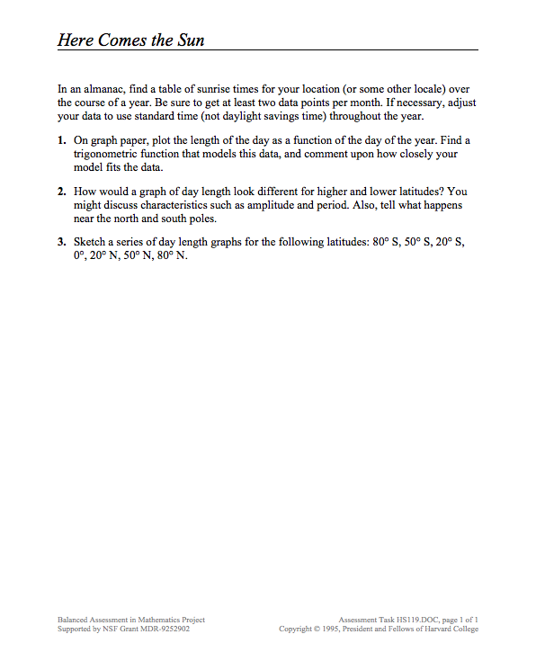 Here Comes the Sun Assessment