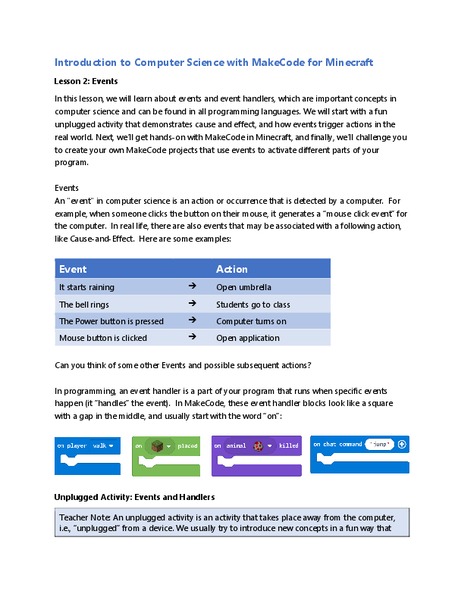 Events and Event-Driven Programming Lesson Plan