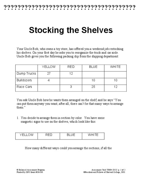 Stocking the Shelves Assessment