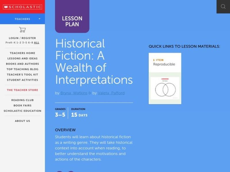 Historical Fiction: A Wealth of Interpretations Lesson Plan