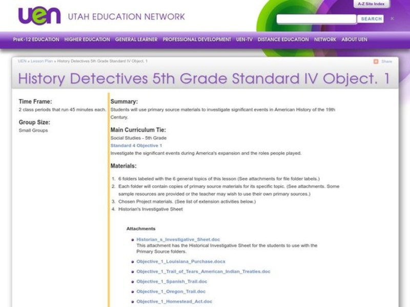 History Detectives Lesson Plan