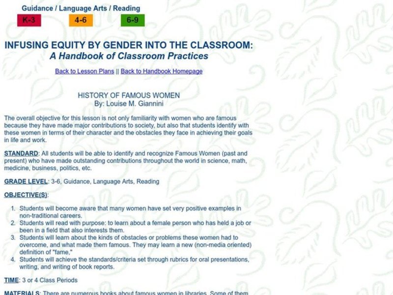 History of Famous Women Lesson Plan