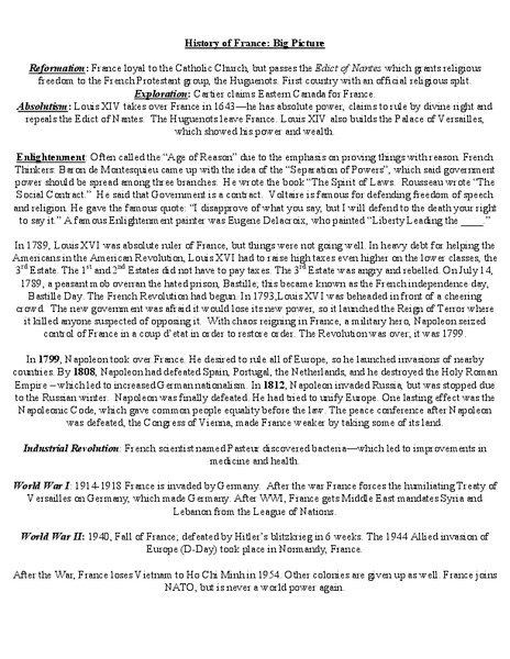History of France: Big Picture Lesson Plan