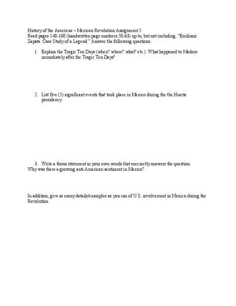 History of the Americas – Mexican Revolution  Worksheet