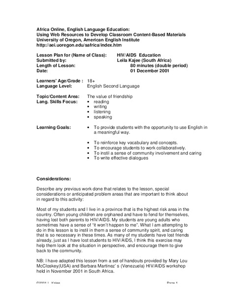 HIV/AIDS Education Lesson Plan
