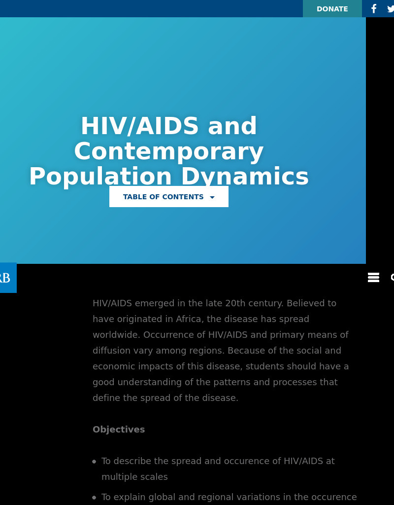 HIV/AIDS And Contemporary Population Dynamics Lesson Plan
