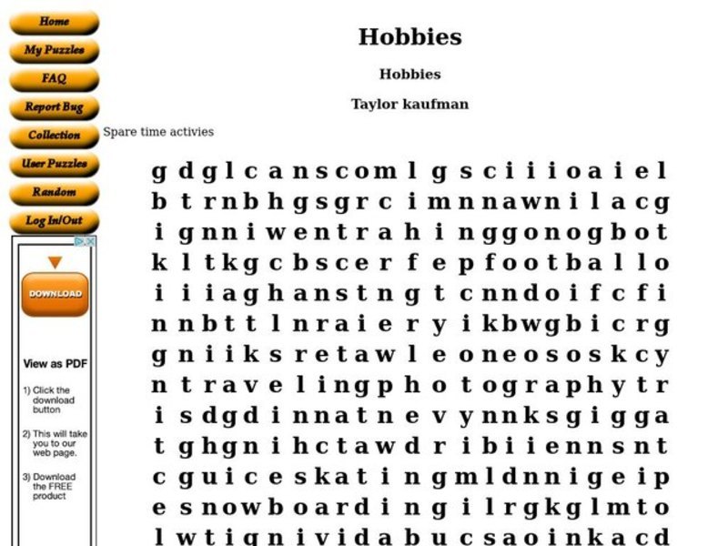 Hobbies Worksheet