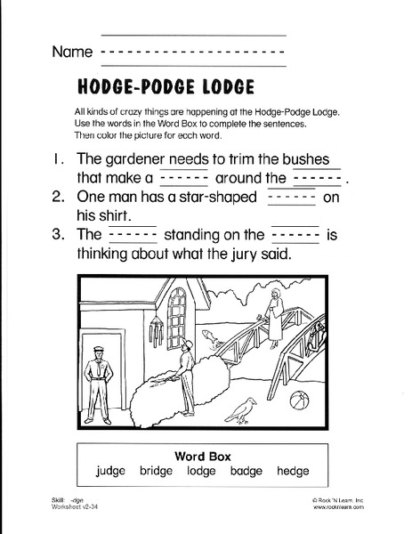 Hodge-Podge Lodge Worksheet