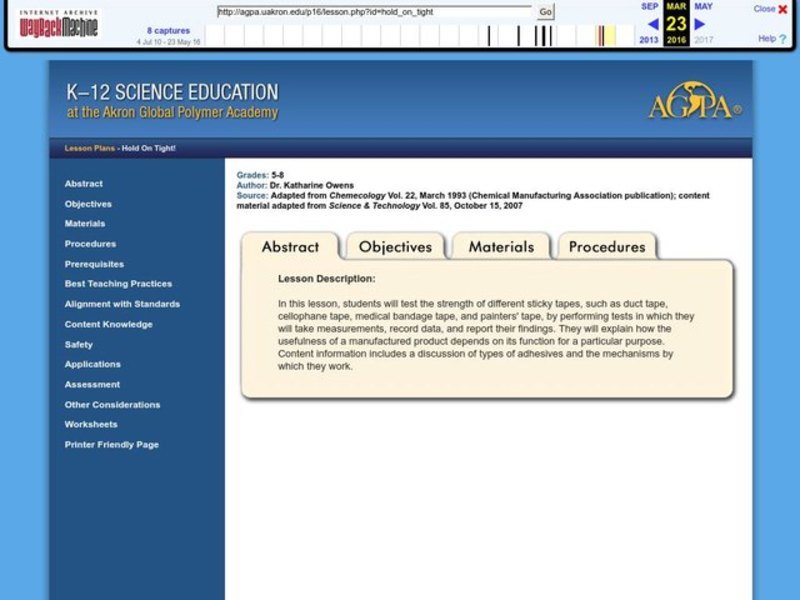 Hold on Tight! Lesson Plan