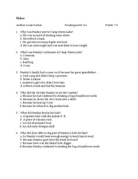 Holes Lesson Plan