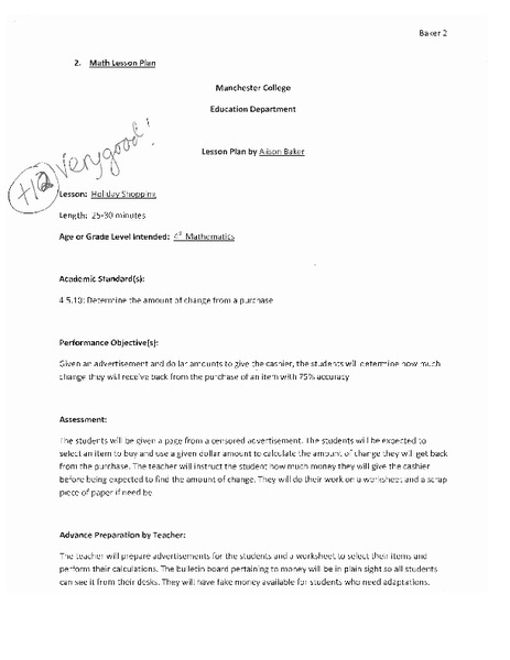 Holiday Shopping Lesson Plan