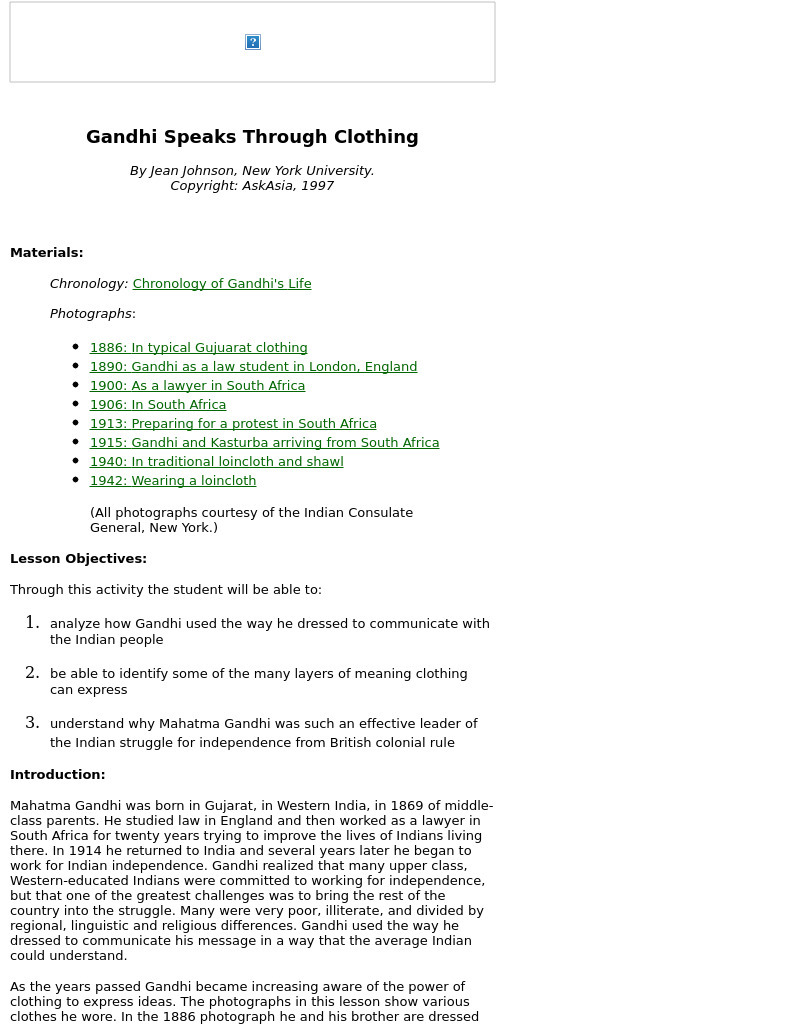 Gandhi Speaks Through Clothing Lesson Plan