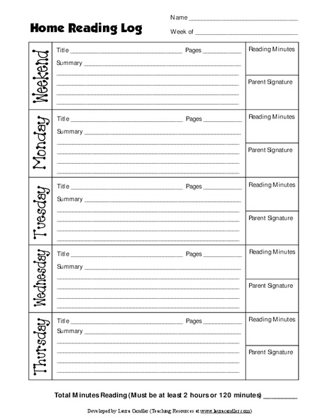 Home Reading Log Printables
