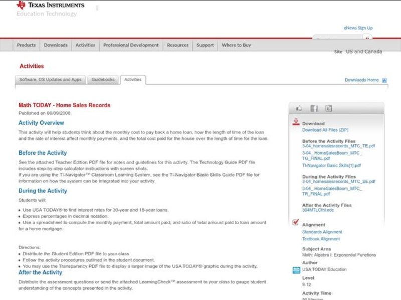 Home Sales Records Lesson Plan
