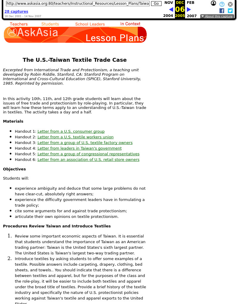 The US-Taiwan Textile Trade Case Lesson Plan