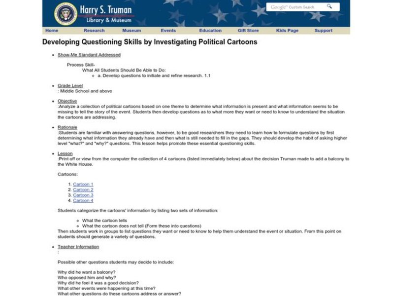 Developing Questioning Skills by Investigating Political Cartoons Lesson Plan
