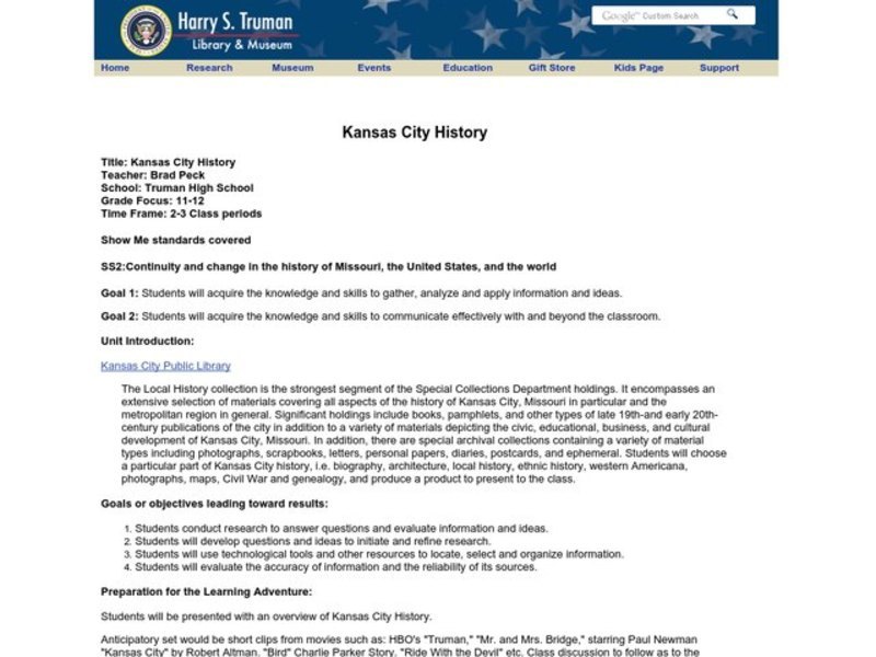 Kansas City History Lesson Plan