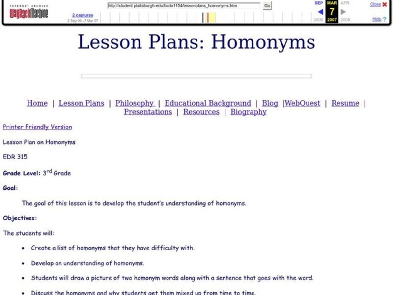 Homonyms Lesson Plan